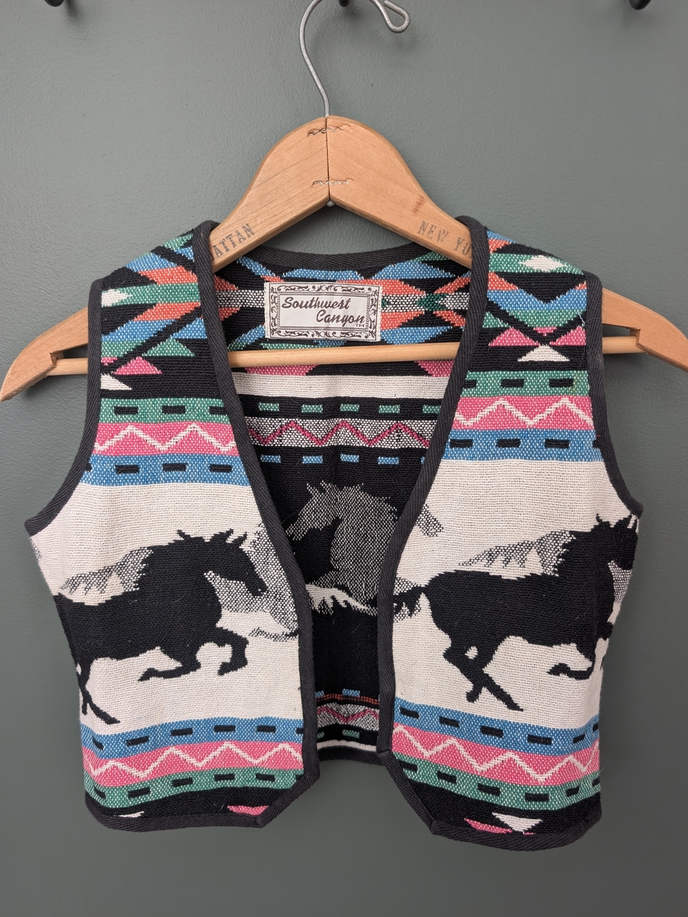 Kids' Horse Pattern Knit Vest - Black & Multicolor Western Rodeo wear